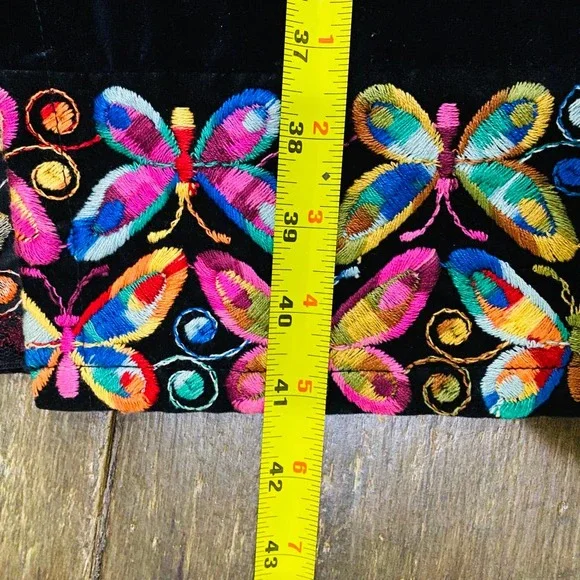 Gisella Heinemann VTG Embroidered Butterflies on Black Velvet Maxi Skirt SZ 8 - Picture 10 of 11